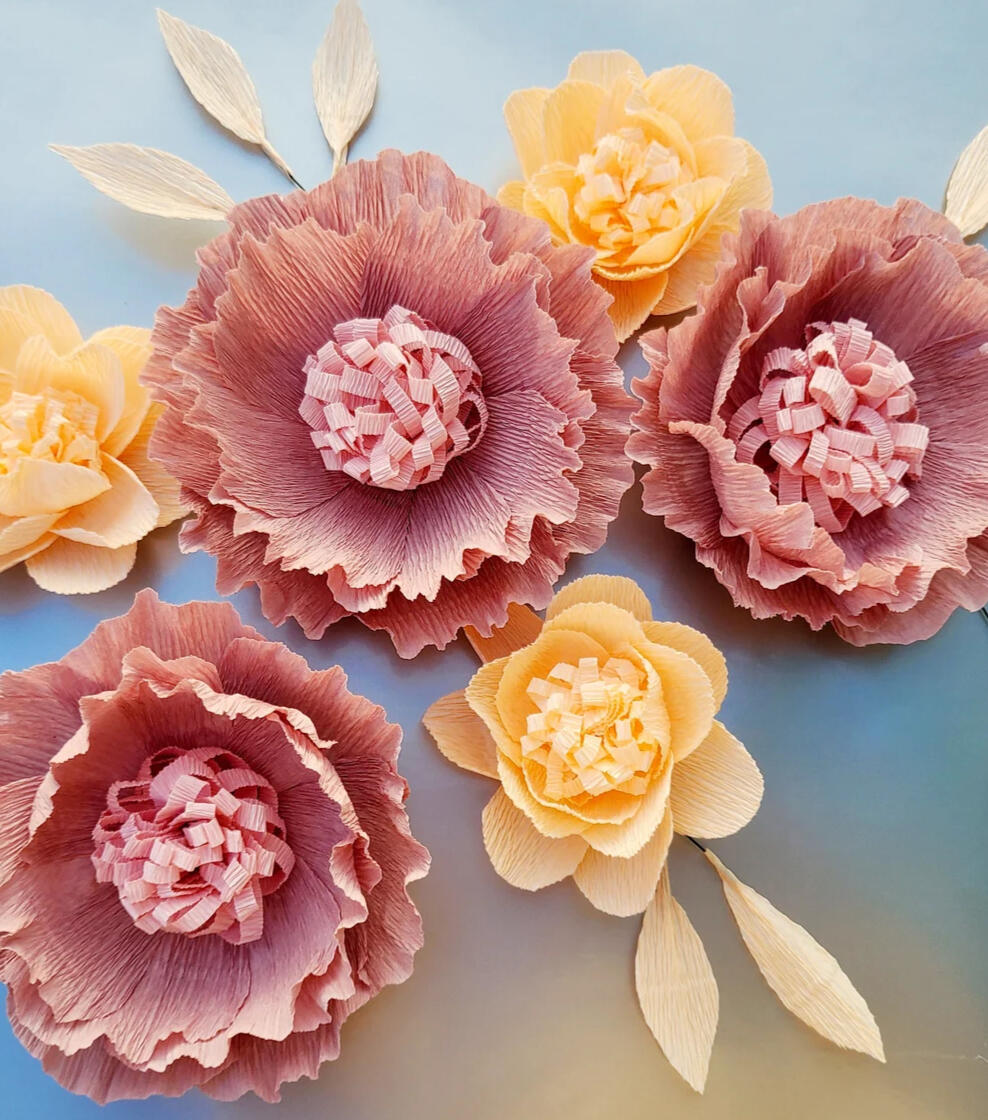 Mauve and Peach Paper flowers